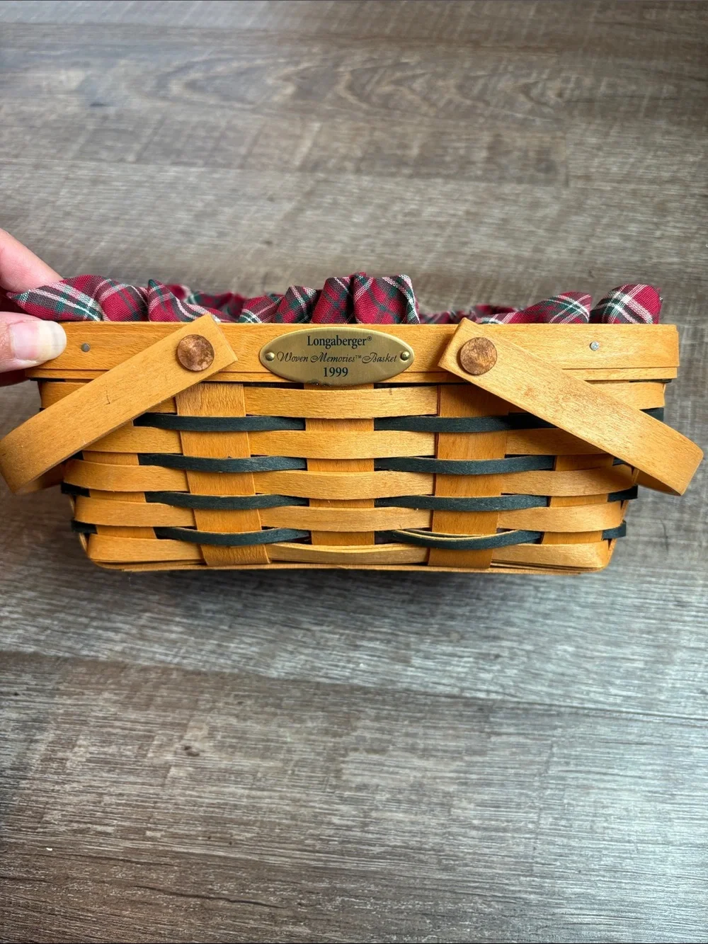 Longaberger Woven Memories Basket 1999 Red Plaid Liner and Protector